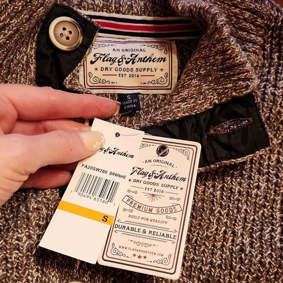 Flag & Anthem 100% Cotton Mock Neck Waffle Knit Sweater, Small, Brown White - Picture 6 of 9